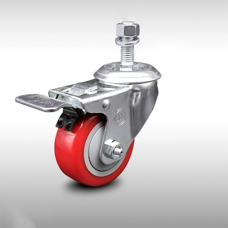 Service Caster 3 Inch SS Red Polyurethane 1/2 Inch Threaded Stem Caster with Total Lock Brake SCC-SSTSTTL20S314-PPUB-RED-121315